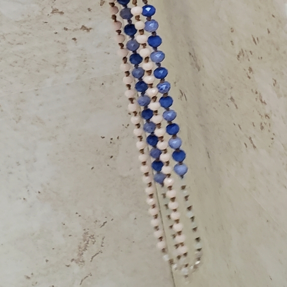 Glass Bead Tri Color Ombré Geometric Beads Long Necklace - Picture 8 of 10